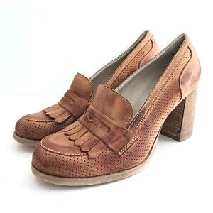 NEW Primadonna Collection Lt Brown Leather Block Heeled Brogue Loafers  40 US 9